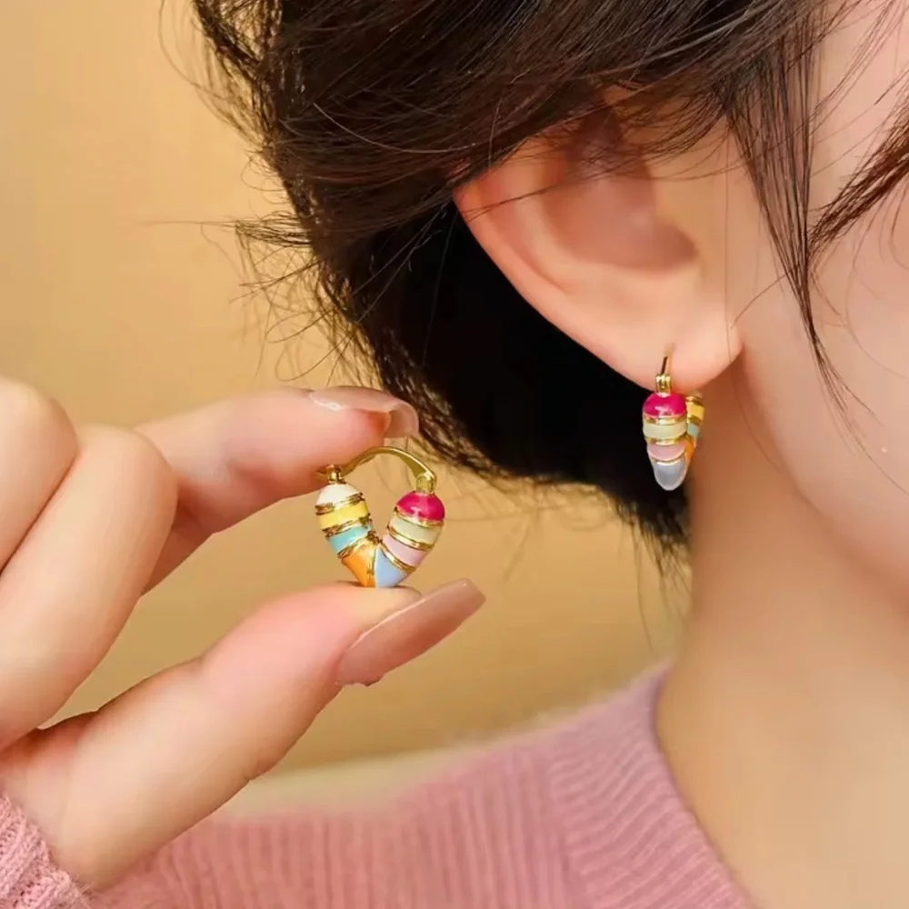 Colorful Gold-Tone Hoop Earrings - Picture 2 of 5